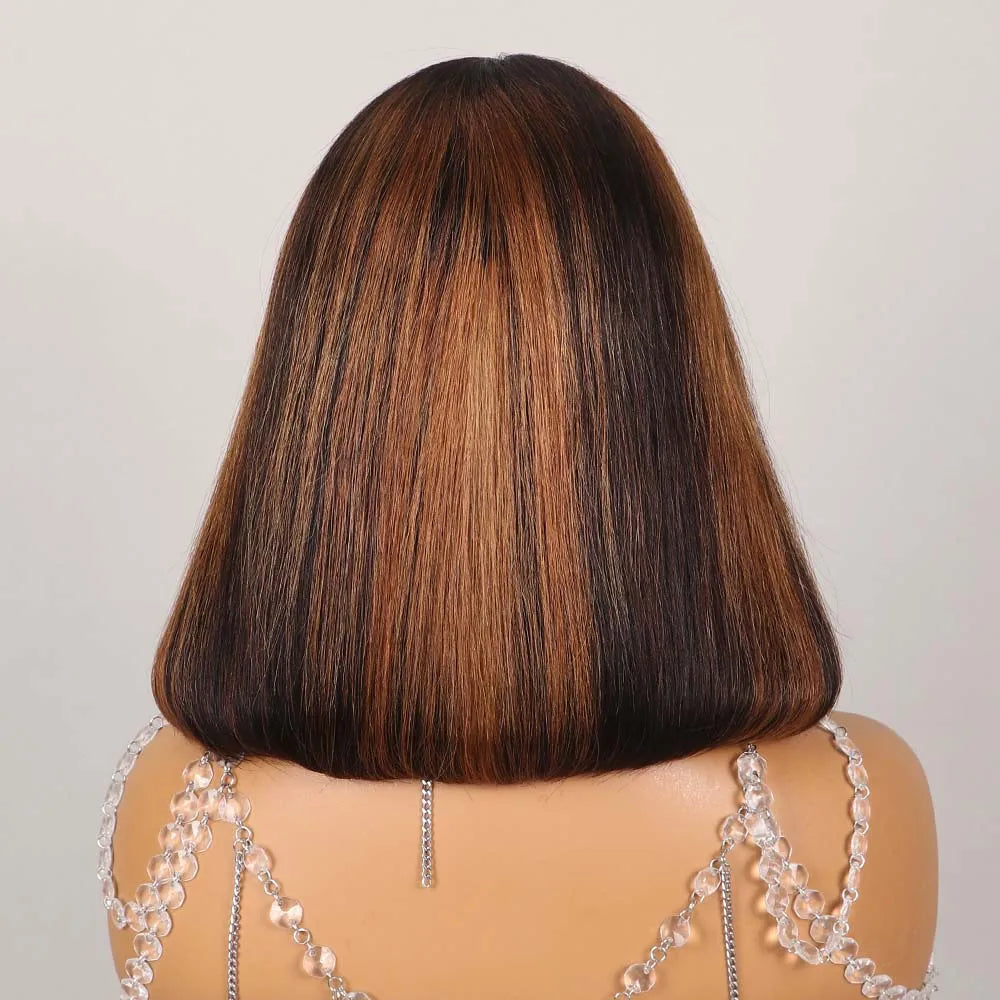 Highlight 6x5 Glueless Wig Wear and Go Human Hair Short Bob Wig 13x4 Transparent Lace Frontal Wigs Pre Cut Lace Bleached Knots